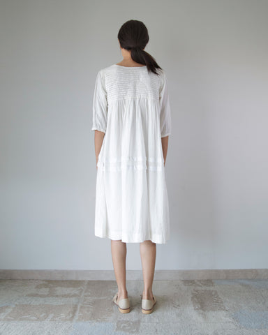White Pleated Yoke Dress