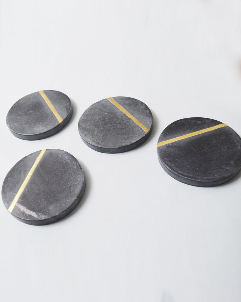 Load image into Gallery viewer, Black Marble Coasters with Gold Brass Inlay - Set of 4