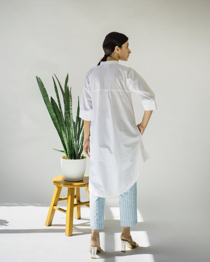 White Tunic And Blue Stripe Pant Set