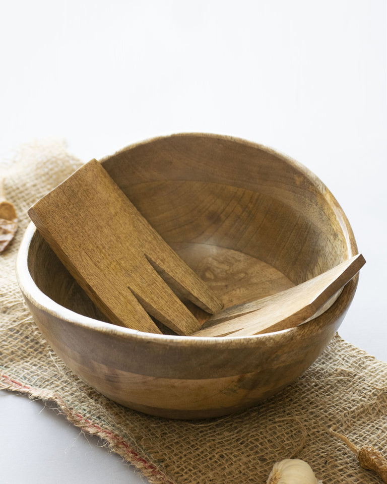 Load image into Gallery viewer, Mango Wood Salad Bowl &amp; Tossers Set