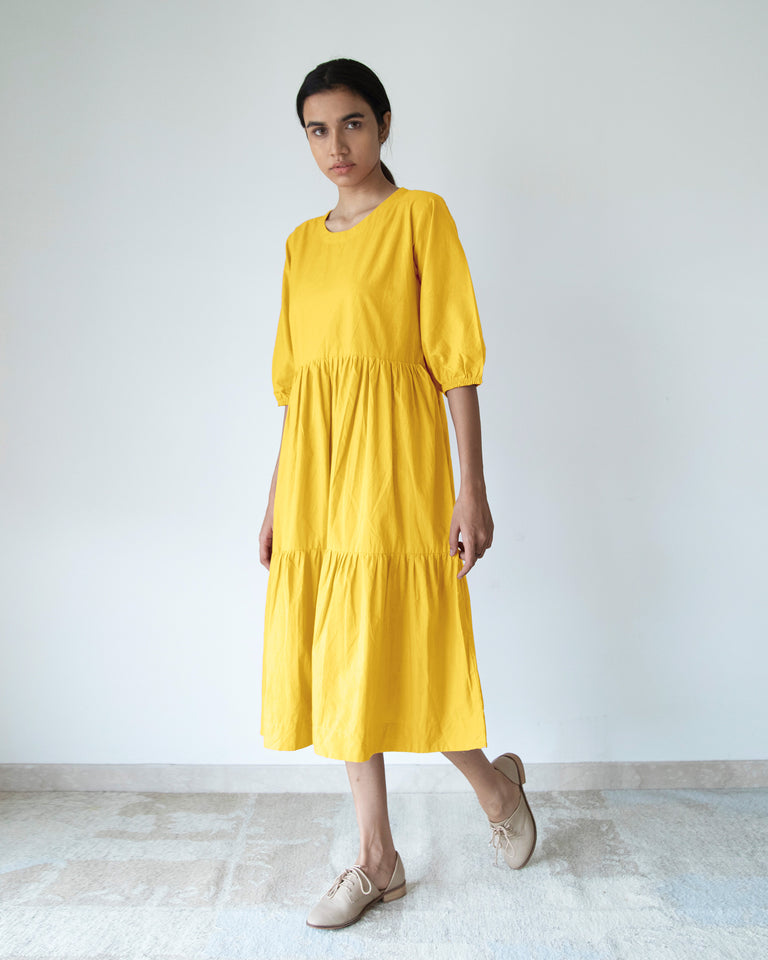 Load image into Gallery viewer, Yellow Three Tier Dress