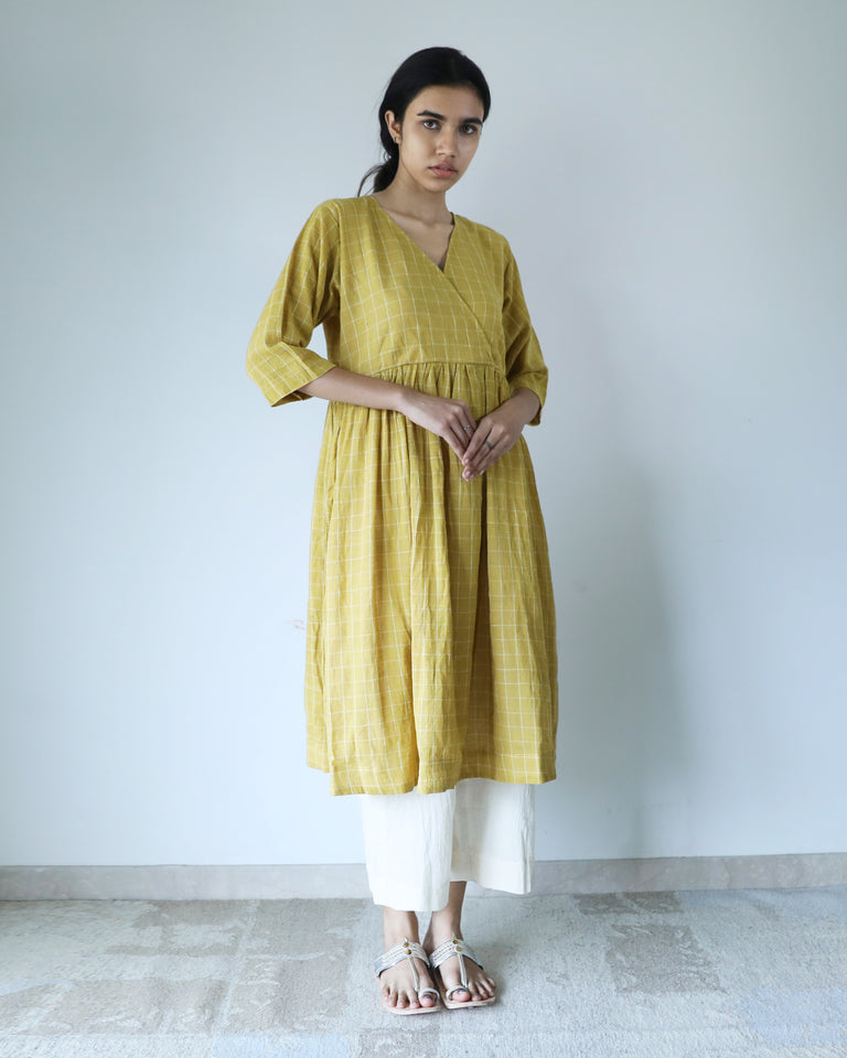 Load image into Gallery viewer, Mustard Overlap Dress - Organic Cotton