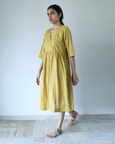 Mustard Overlap Dress - Organic Cotton