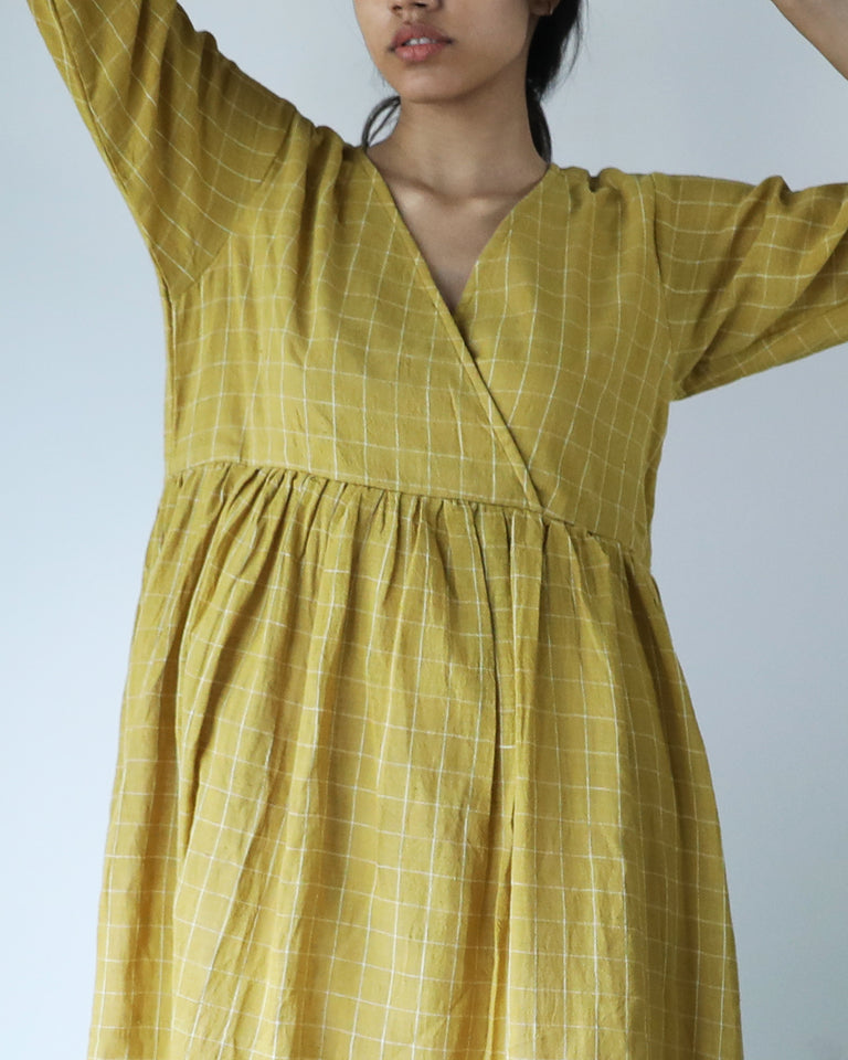 Load image into Gallery viewer, Mustard Overlap Dress - Organic Cotton