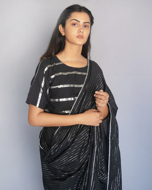 Black Cotton Zari Saree