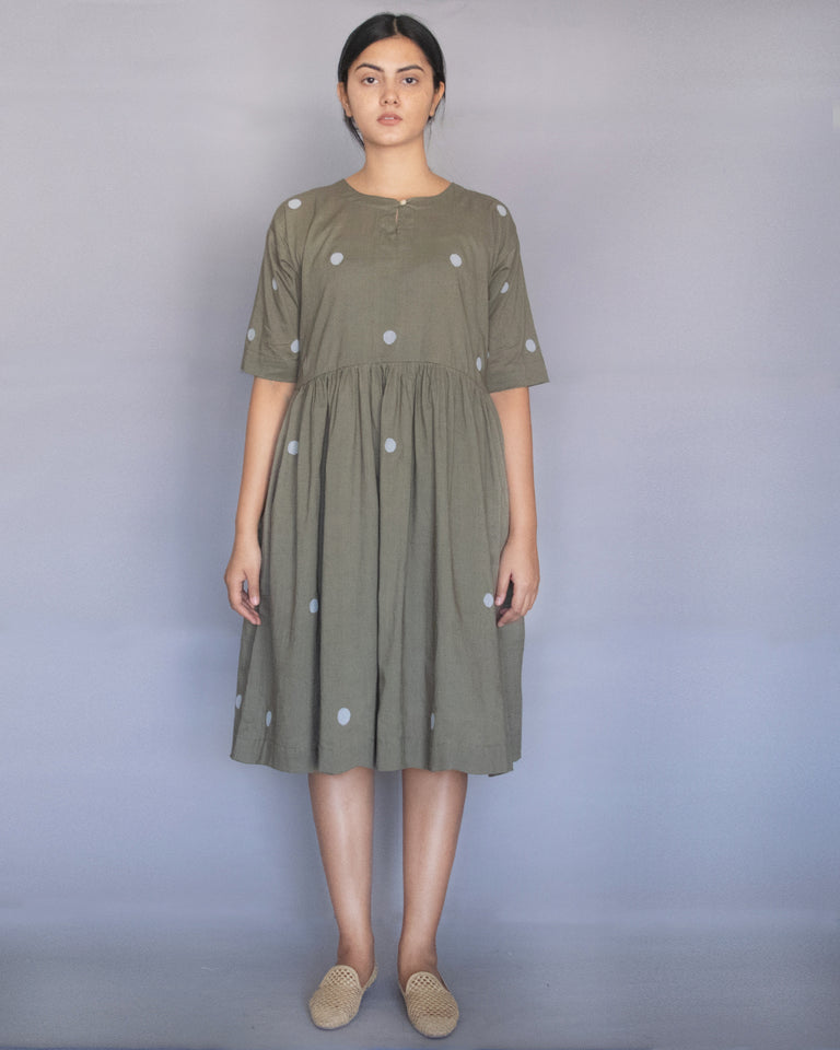 Load image into Gallery viewer, Sage Green Polka Drop Shoulder Dress