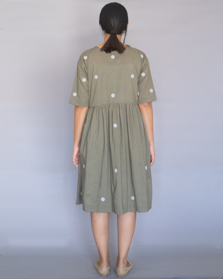Load image into Gallery viewer, Sage Green Polka Drop Shoulder Dress
