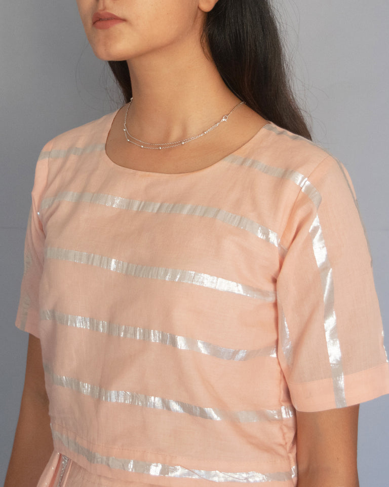 Load image into Gallery viewer, Salmon Pink Cotton Zari Crop Top