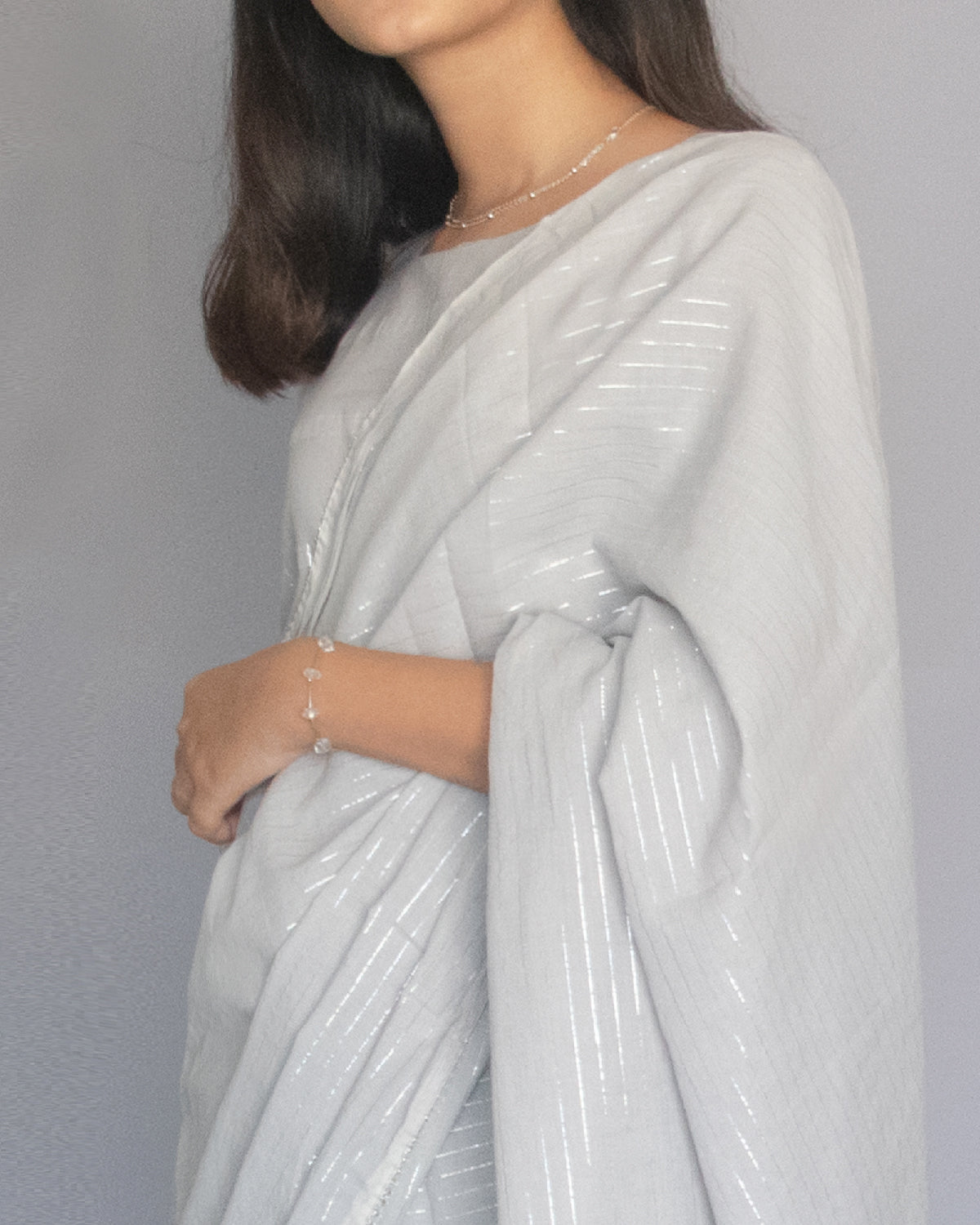 Grey Cotton Zari Saree