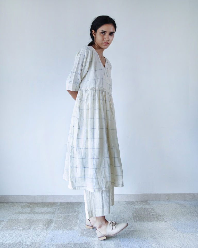 Load image into Gallery viewer, Ivory Checks Overlap Dress - Organic Cotton