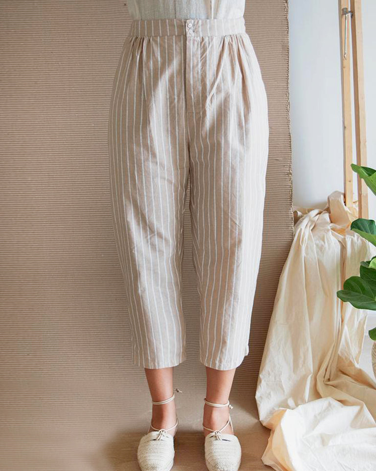 Load image into Gallery viewer, Beige Stripe Pegged Pants