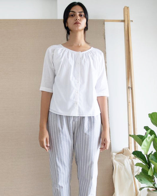 White Round Neck Top