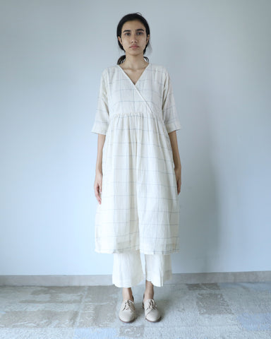 Ivory Checks Overlap Dress - Organic Cotton