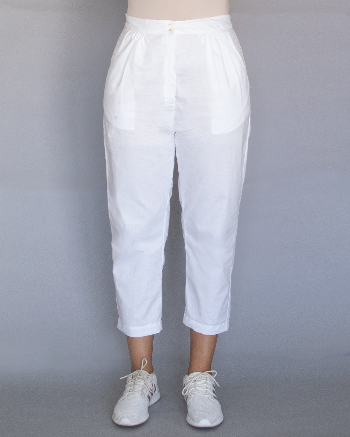 White Cotton Pegged Pants