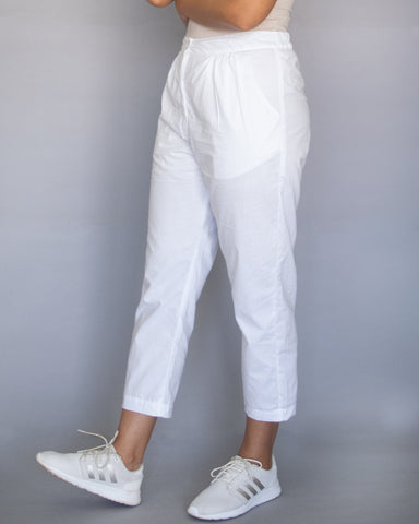 White Cotton Pegged Pants
