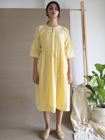 Yellow Polka Drop Shoulder Dress with Free Slip