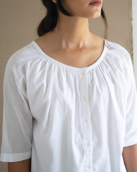 White Round Neck Top